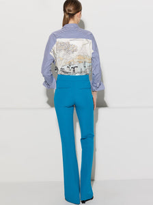 DANAE PANT HIGH WAIST CREPE FLARE LEG - TURQUOISE BLUE