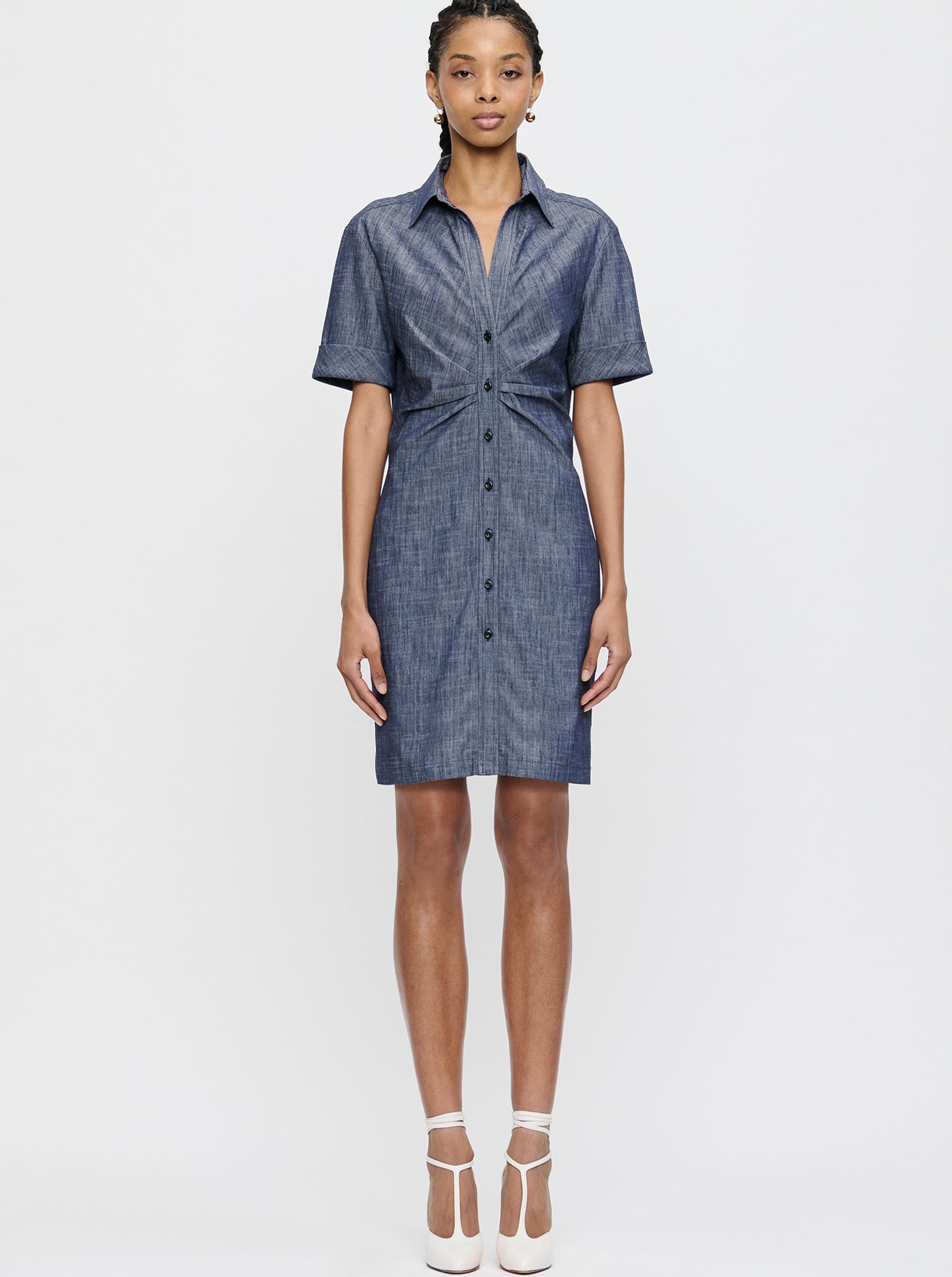 green emerald velvet dress Essential Navy Short Sleeve Gauze Shirt Dress, Small main image 1