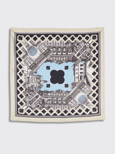 Monuments Print Silk Square Scarf in Black