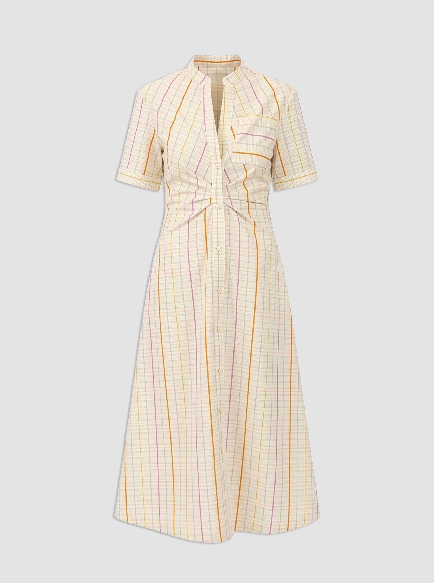 CALLAS MILANO NOOR Short sleeve shirtdress Natural 46 IT (10 US) / Nat/Pink/Yellow | Designed by Derek Lam CALLAS MILANO NOOR Short sleeve shirtdress Natural 46 IT (10 US) / Nat/Pink/Yellow | Designed by Derek Lam