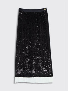 NOTTE - SEQUIN STRAIGHT SKIRT PLEATED HEM BLACK