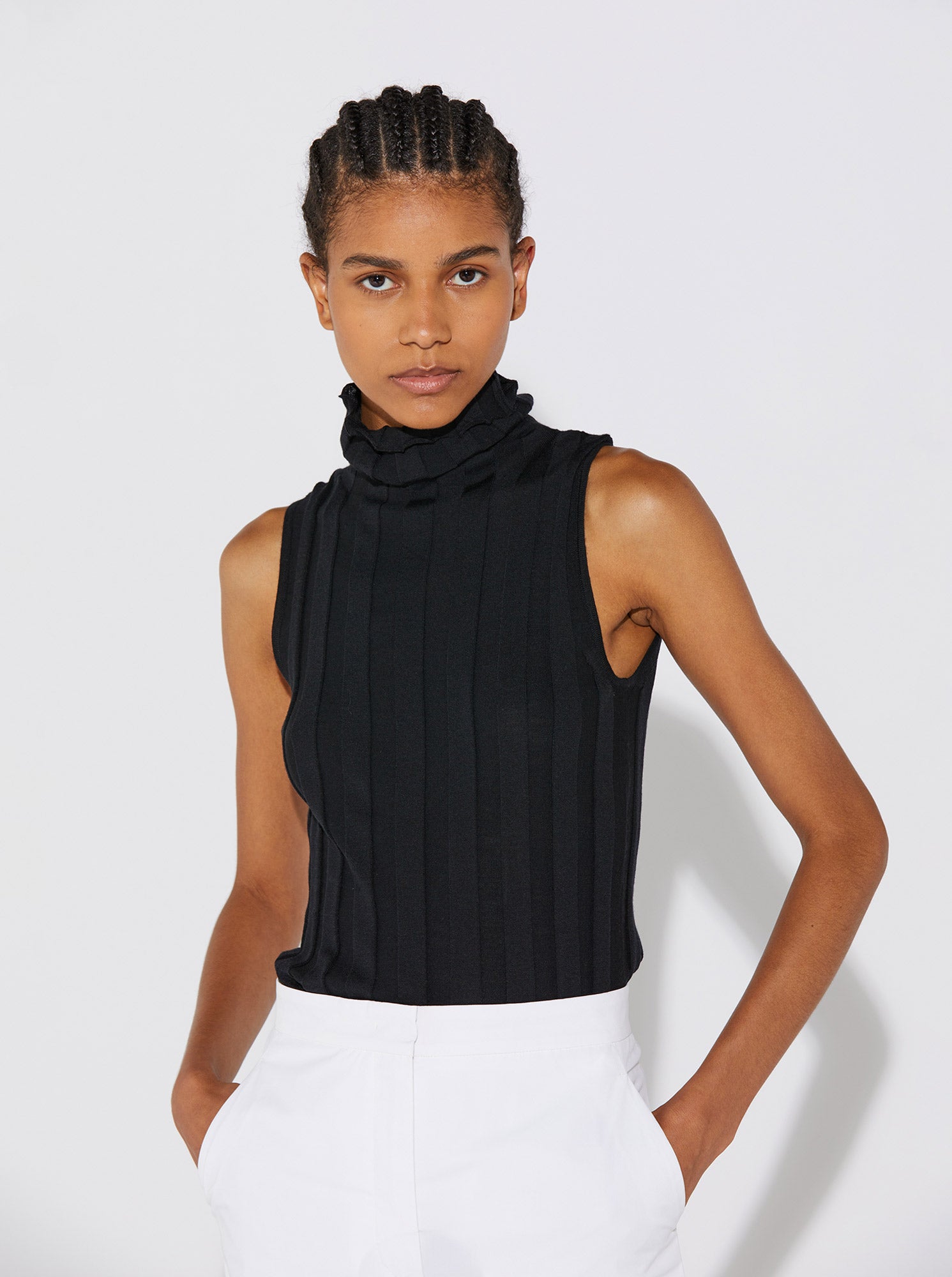 ROMY Sleeveless Turtleneck in Black - Main Image